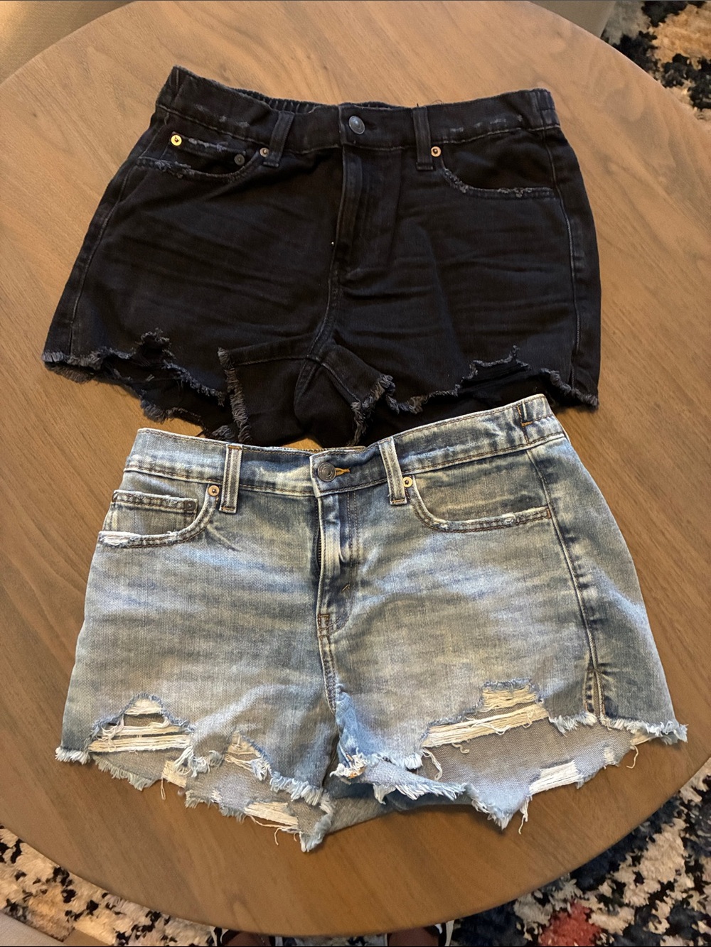 aerie Black & Light Blue Distressed Denim Shorts Set